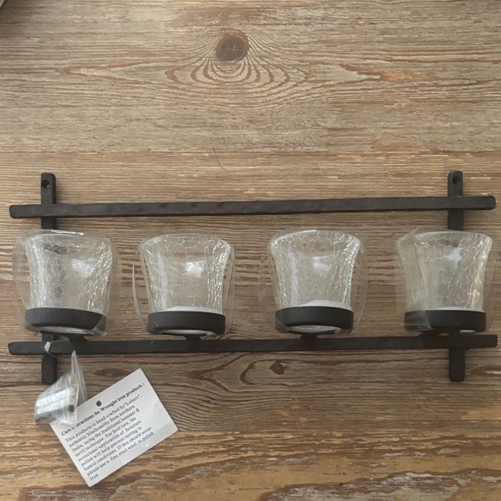 Wrought-Iron Wall-Mounted Candle Holder with Glass Cups